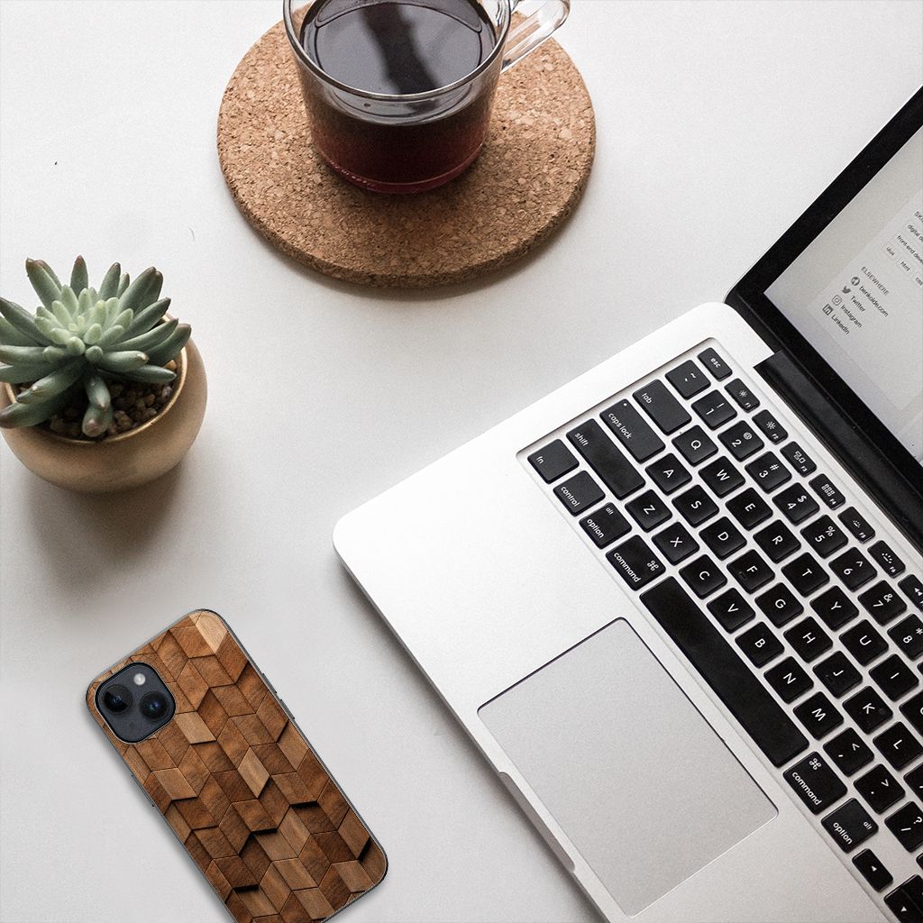 Houten Print Telefoonhoesje voor iPhone 15 Plus Wooden Cubes B2C Telecom