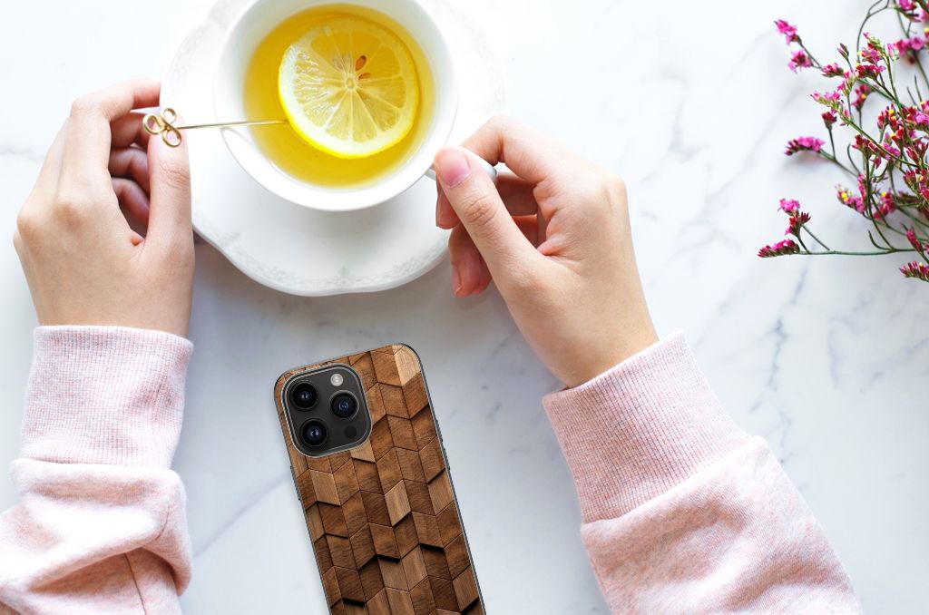 Houten Print Telefoonhoesje voor iPhone 15 Pro Wooden Cubes B2C Telecom
