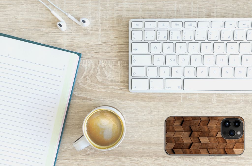 Houten Print Telefoonhoesje voor iPhone 15 Pro Wooden Cubes B2C Telecom