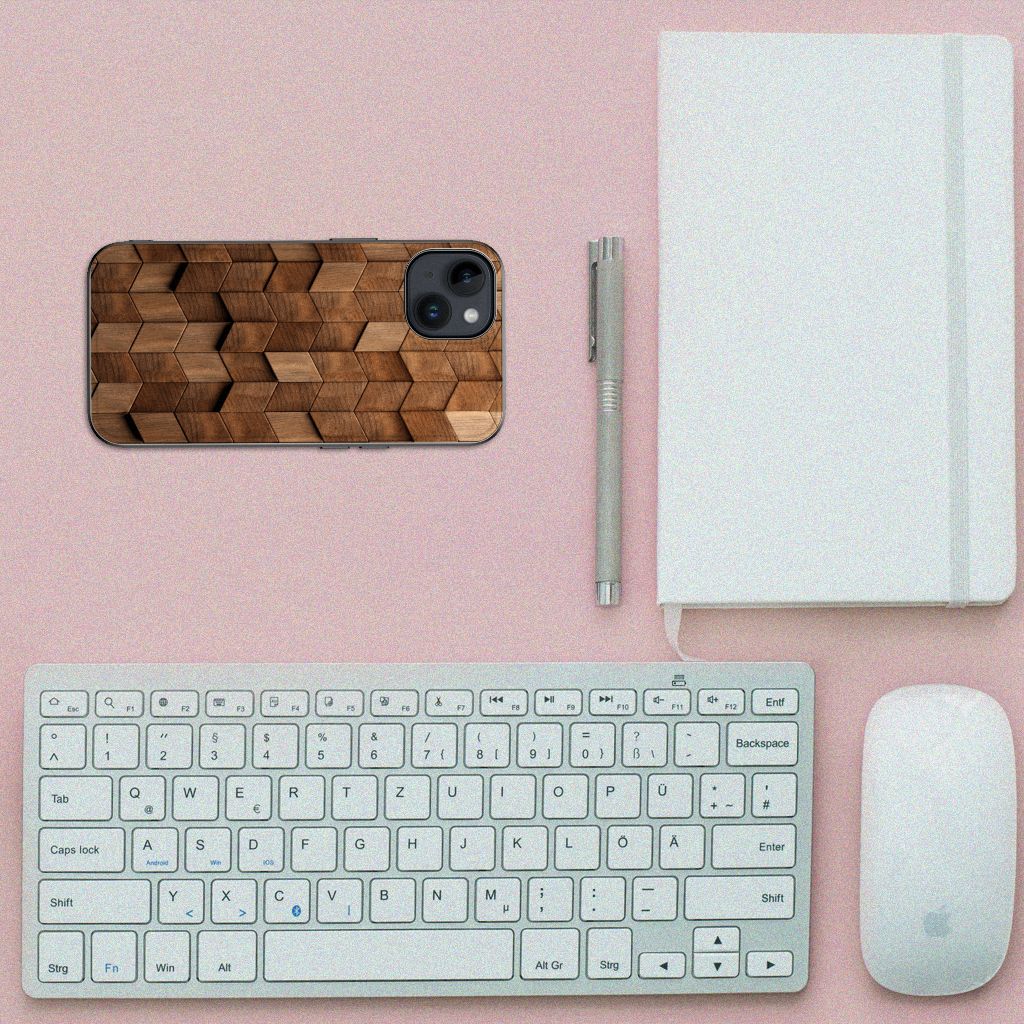 Houten Print Telefoonhoesje voor iPhone 15 Wooden Cubes B2C Telecom