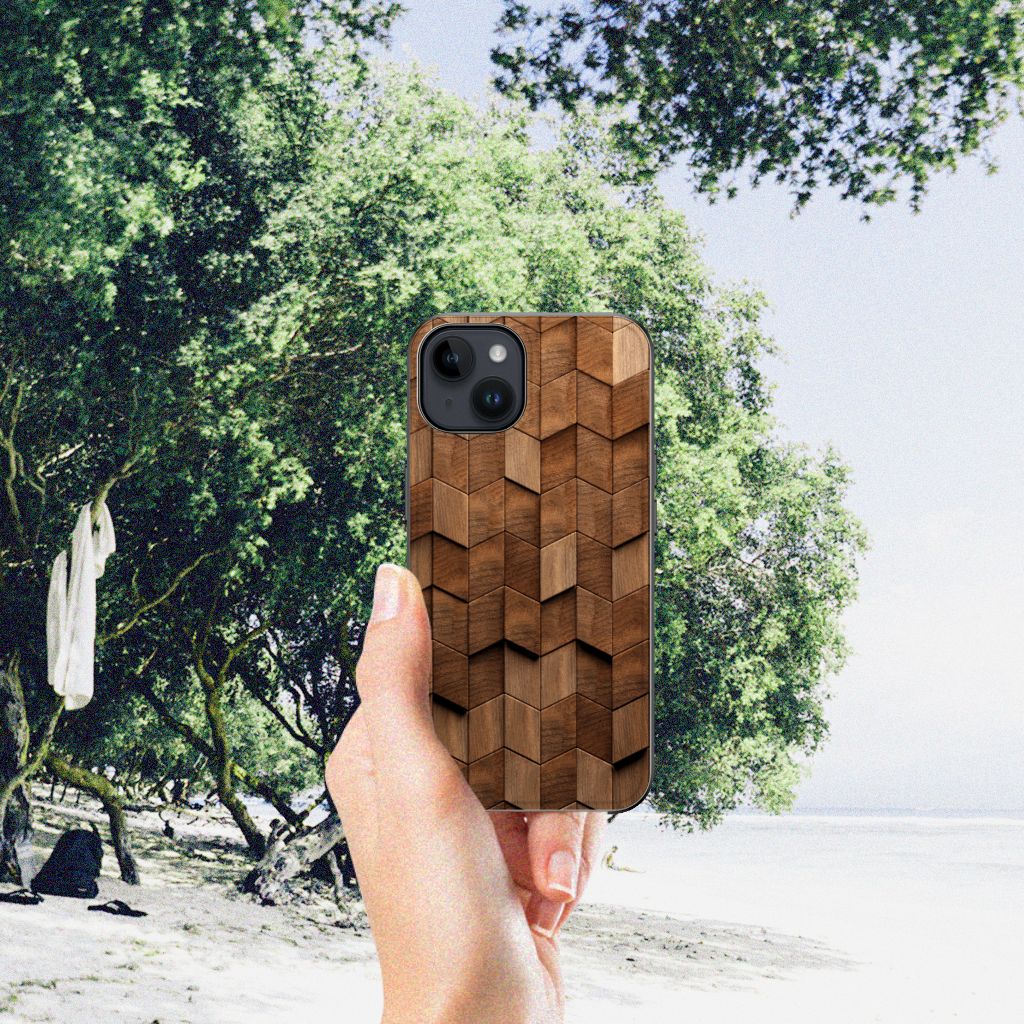 Houten Print Telefoonhoesje voor iPhone 15 Wooden Cubes B2C Telecom