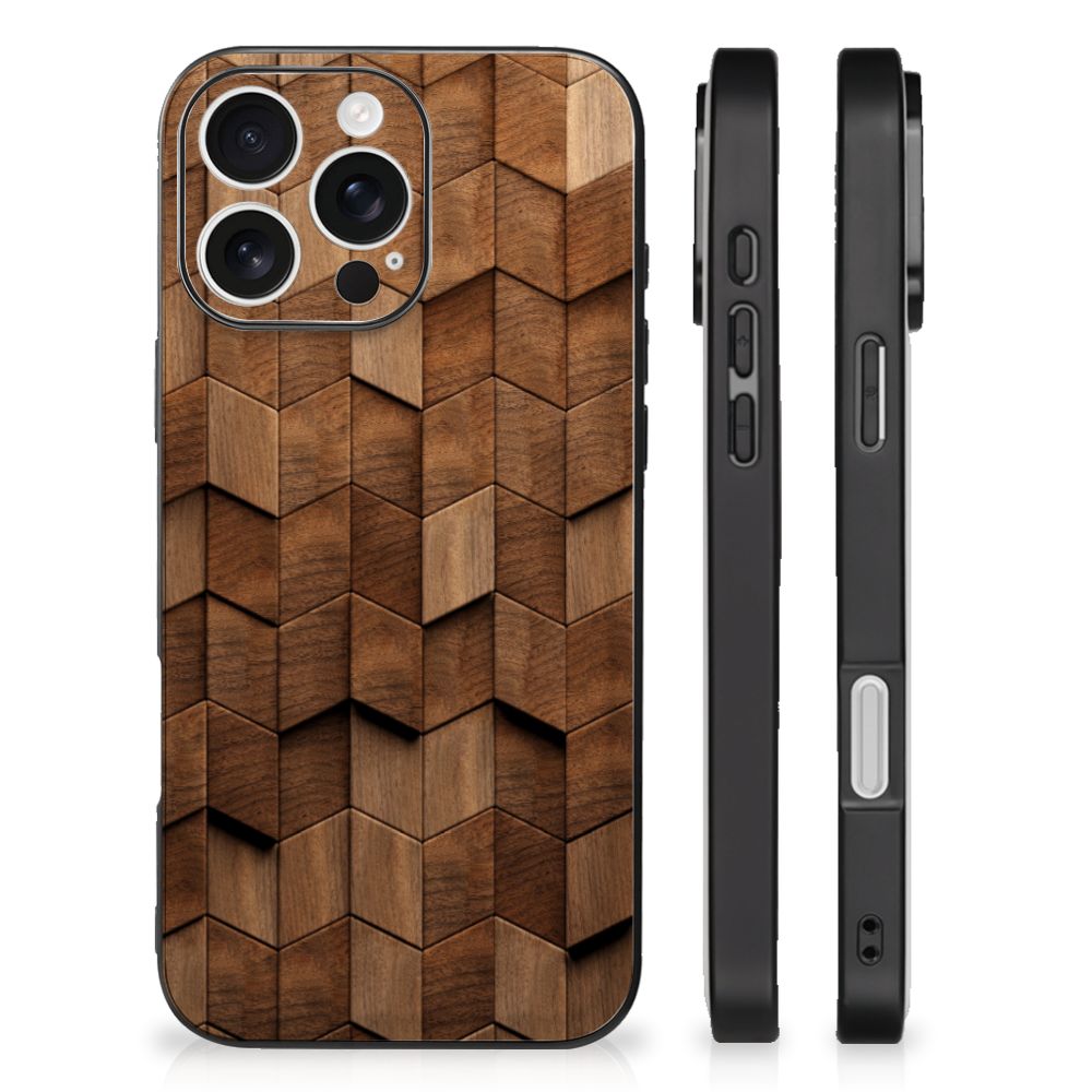 Apple iPhone 16 Pro Houten Print Telefoonhoesje voor iPhone 16 Pro Wooden Cubes achterkant zijkanten