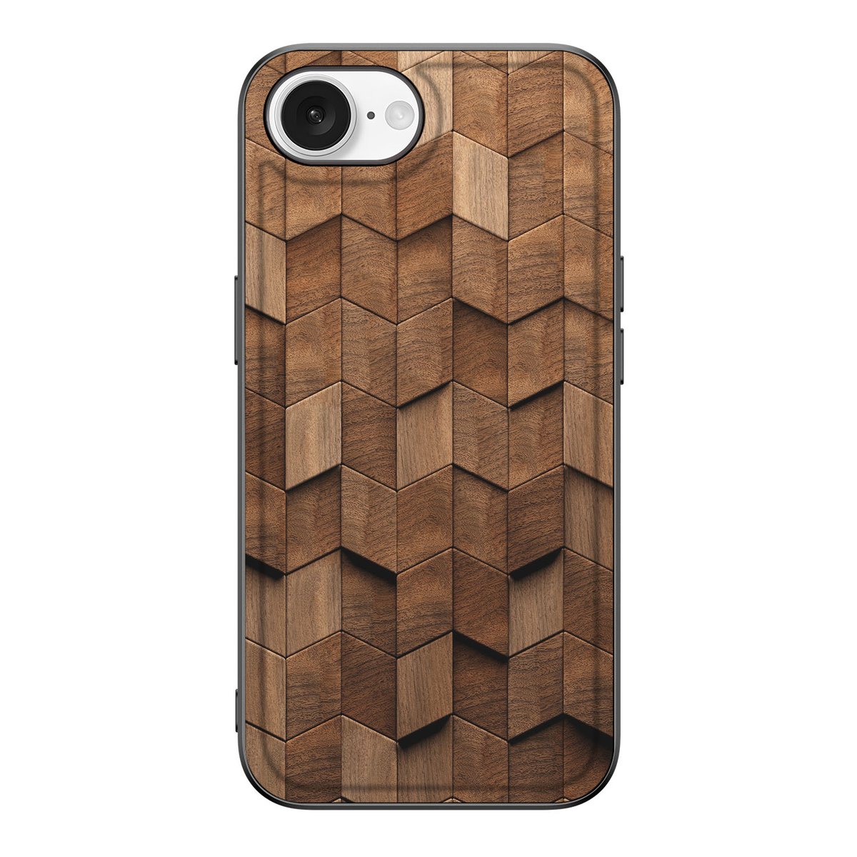 iPhone 16e Houten Print Telefoonhoesje voor iPhone 16e Wooden Cubes achterkant
