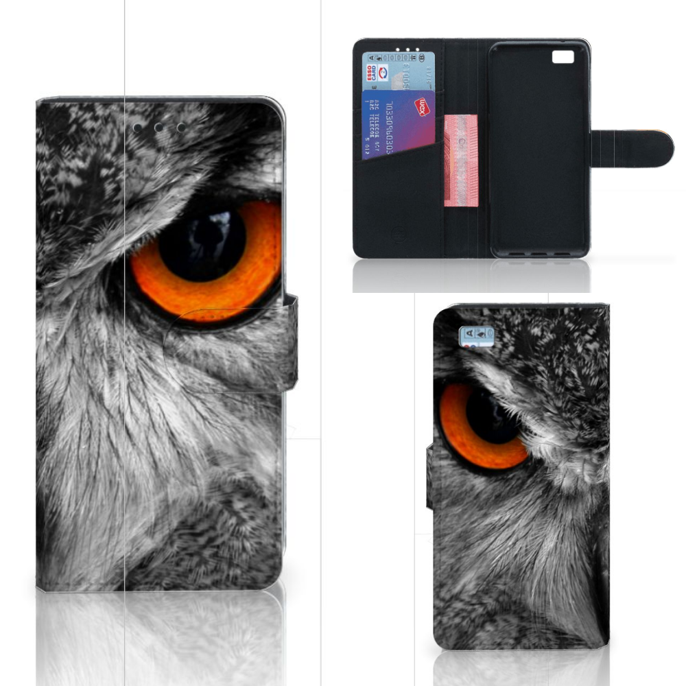 Huawei Ascend P8 Lite Telefoonhoesje met Pasjes Uil design uil aanzicht