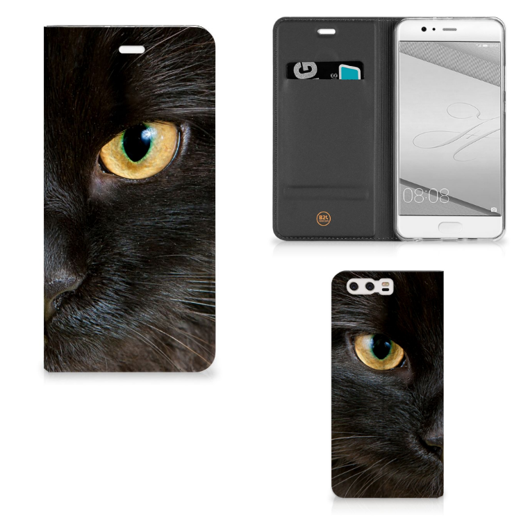 Huawei P10 Plus Hoesje maken Zwarte Kat stand case zwart katten oog