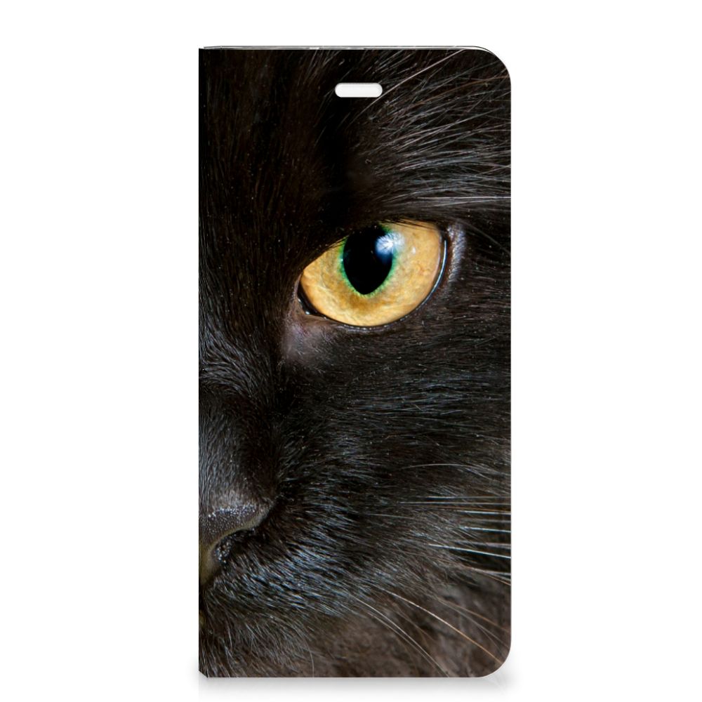 Huawei P10 Plus Hoesje maken Zwarte Kat stand case zwart kattenoog zijaanzicht