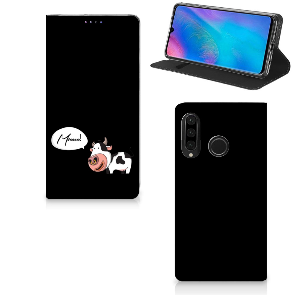 Huawei P30 Lite New Edition Magnet Case Cow met schattig koe ontwerp, ideaal als cadeau voor gebruiksgemak en bescherming.