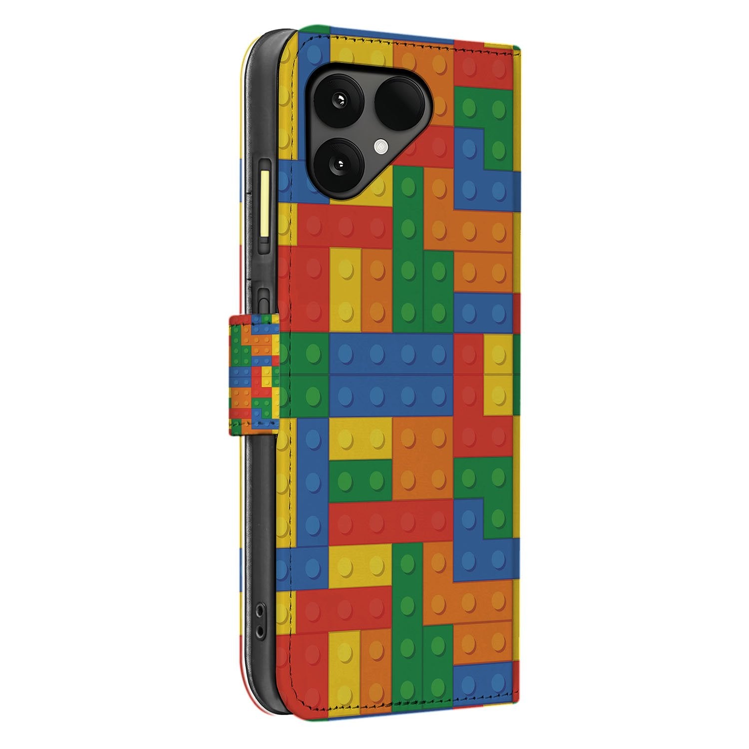 Fairphone 6 Kleurrijk Blokken Design Book Case Hoesje zijaanzicht