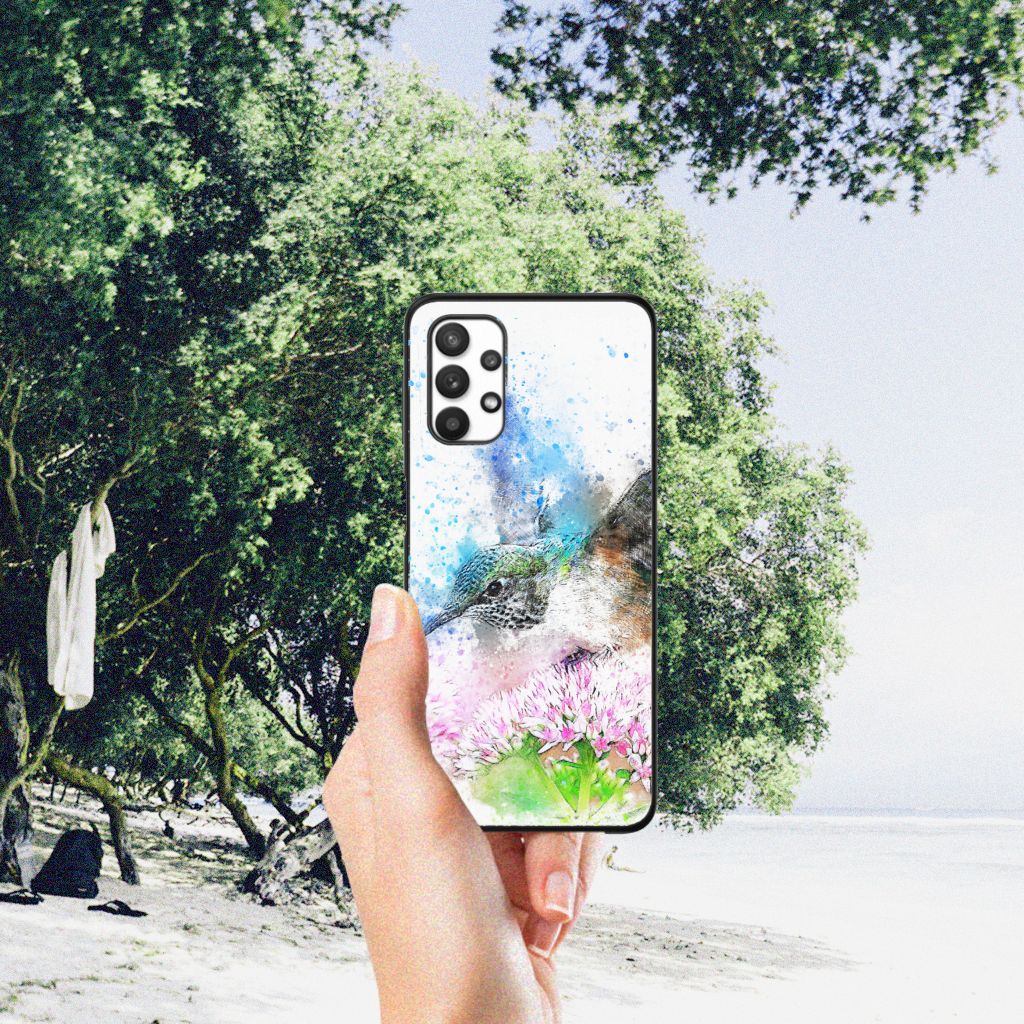 Samsung Galaxy A32 5G kleurrijke telefoonhoesje watercoloring vogel hand