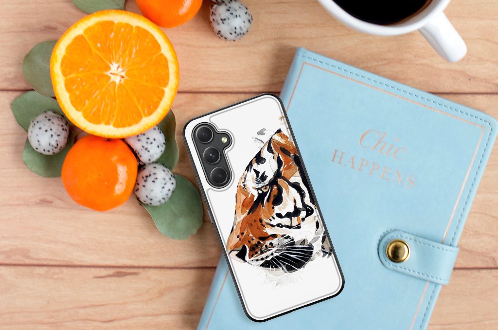 Samsung Galaxy A54 Kleurrijke Telefoonhoesje Watercolor Tiger bovenaanzicht