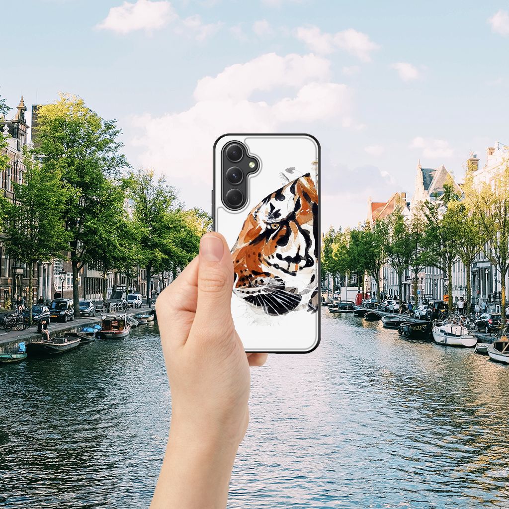 Samsung Galaxy A54 Kleurrijke Telefoonhoesje Watercolor Tiger aanzicht hand waterweg