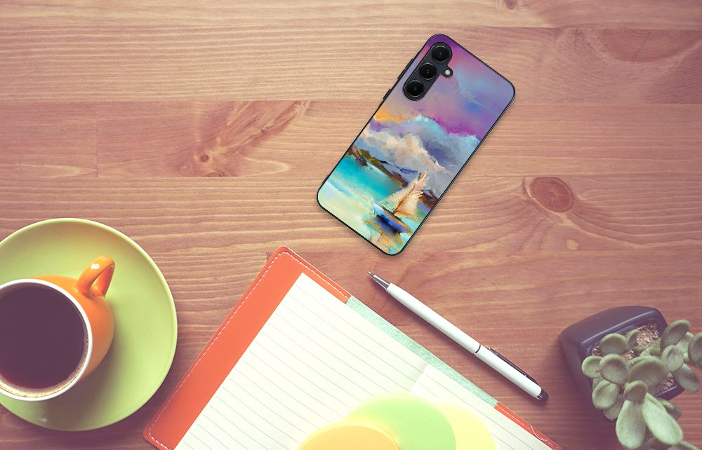 Samsung Galaxy A55 Kleurrijke Telefoonhoesje Watercoloring bovenaanzicht