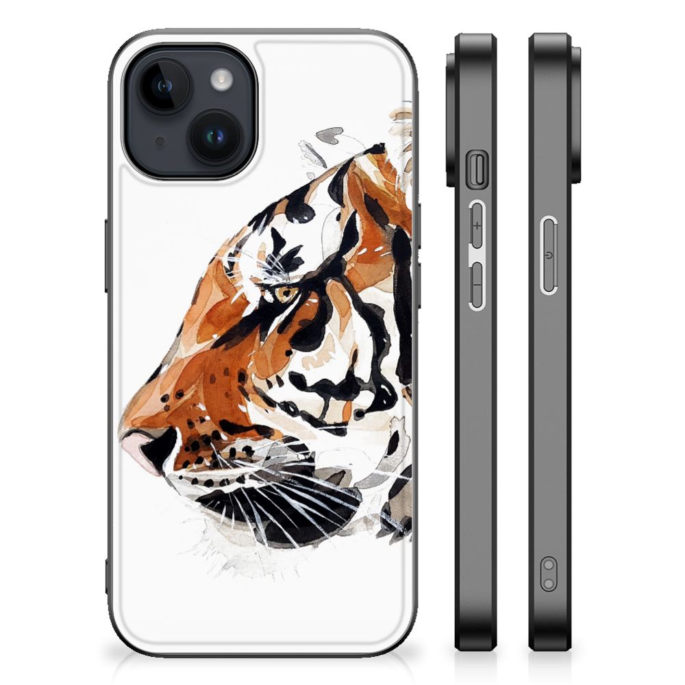 Apple iPhone 15 Plus Kleurrijke Telefoonhoesje Watercolor Tiger zijaanzicht