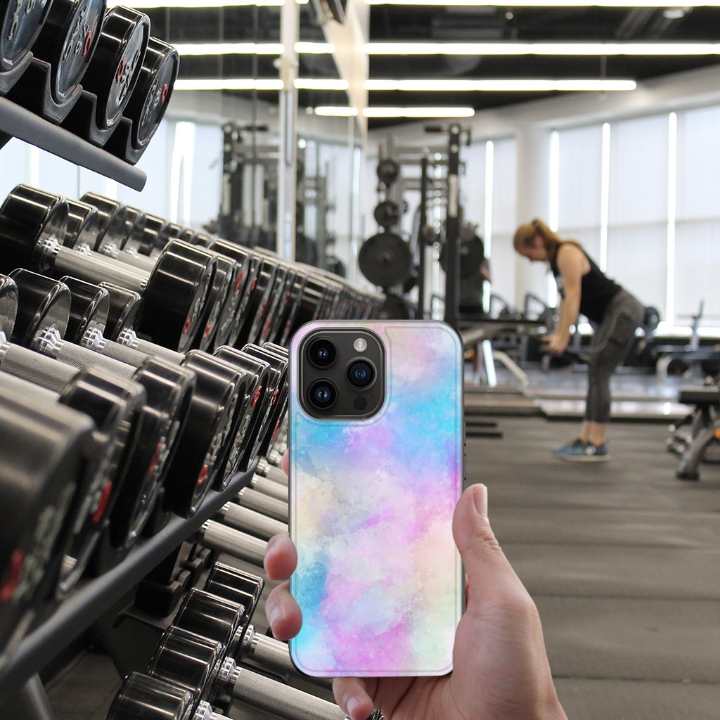 Apple iPhone 15 Pro Max Kleurrijke Telefoonhoesje iPhone 15 Pro Max Watercolor Light hand in gym