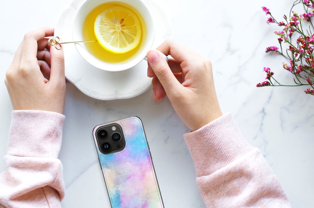 Apple iPhone 15 Pro Kleurrijke Telefoonhoesje Watercolor Light bovenaanzicht
