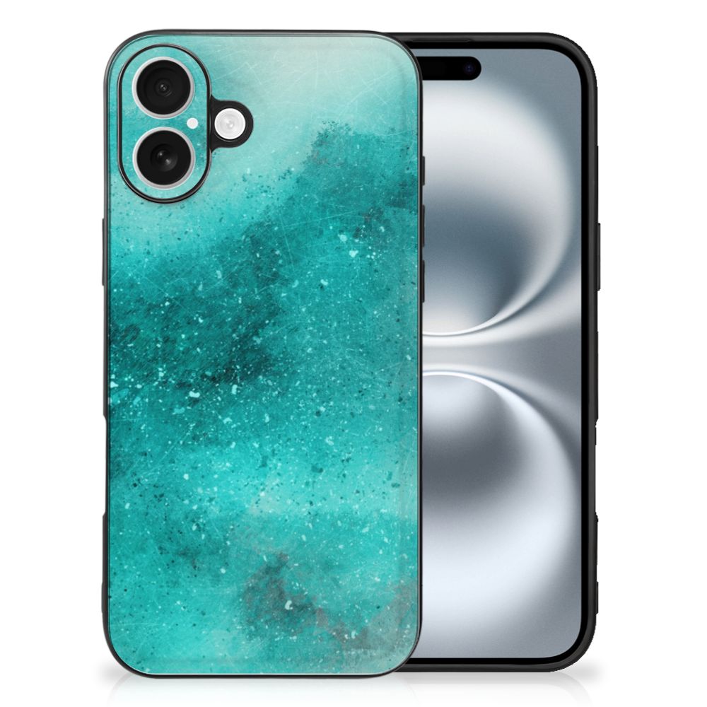 Apple iPhone 16 Kleurrijke Telefoonhoesje Painting Blue achterkant turquoise design