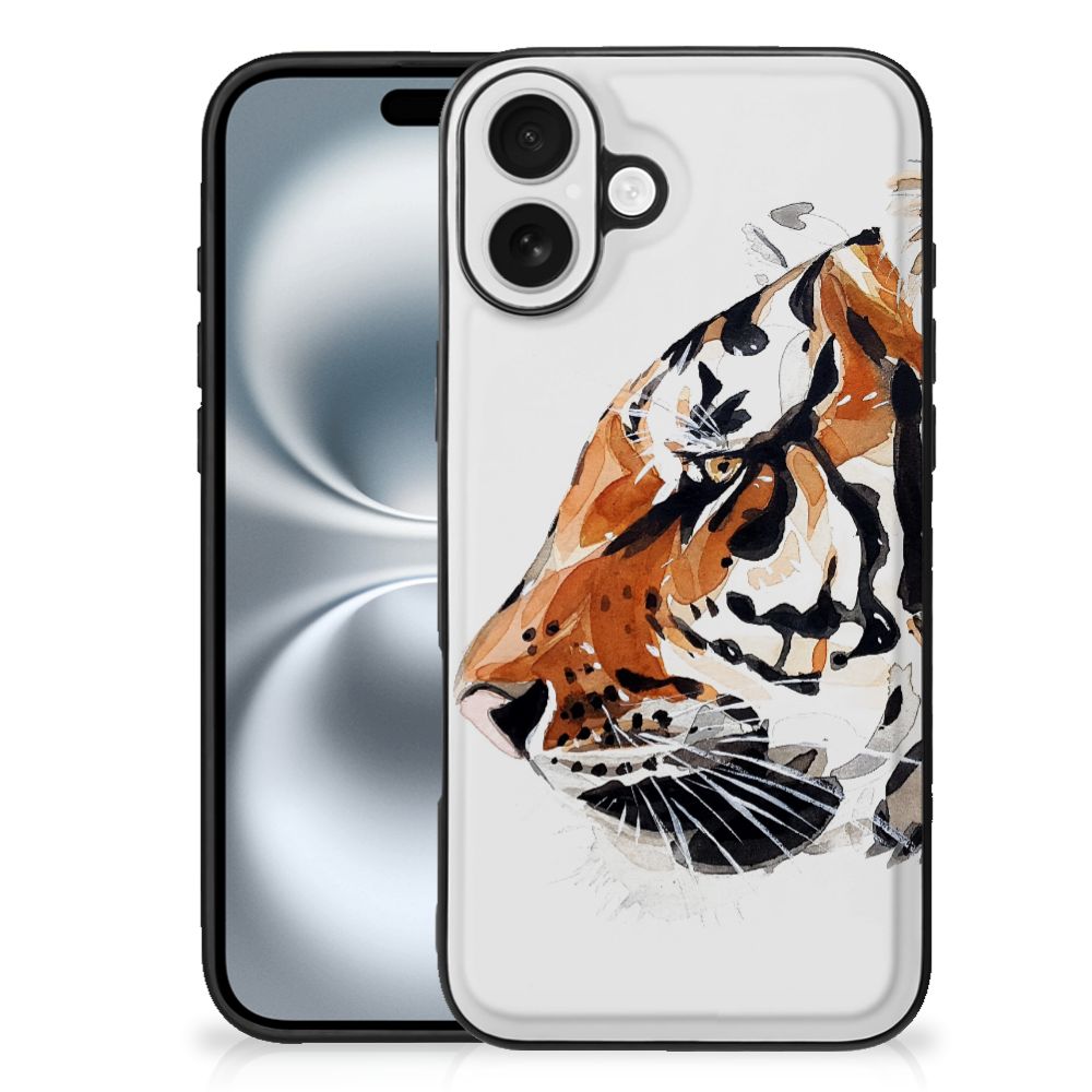 Apple iPhone 16 Plus Kleurrijke Telefoonhoesje Watercolor Tiger achterkant