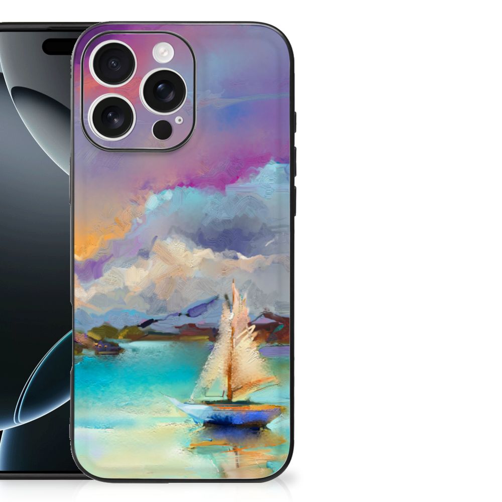 Apple iPhone 16 Pro Max Kleurrijke Telefoonhoesje iPhone 16 Pro Max Boat watercoloring front
