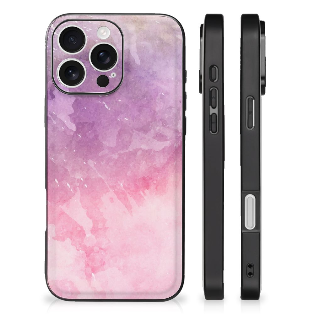 Apple iPhone 16 Pro Kleurrijke Telefoonhoesje Pink Purple Paint watercoloring achterkant zijaanzicht