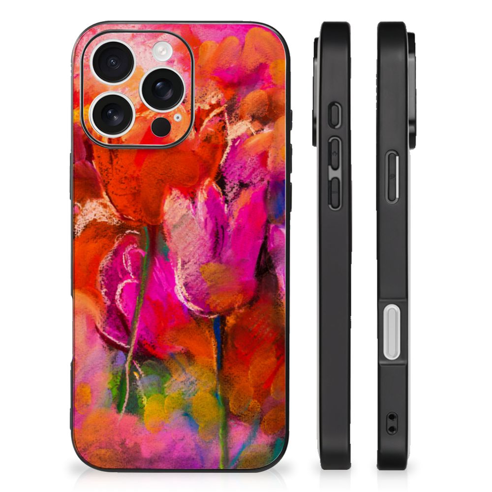 Apple iPhone 16 Pro Kleurrijke Telefoonhoesje Tulips voorkant zijkant