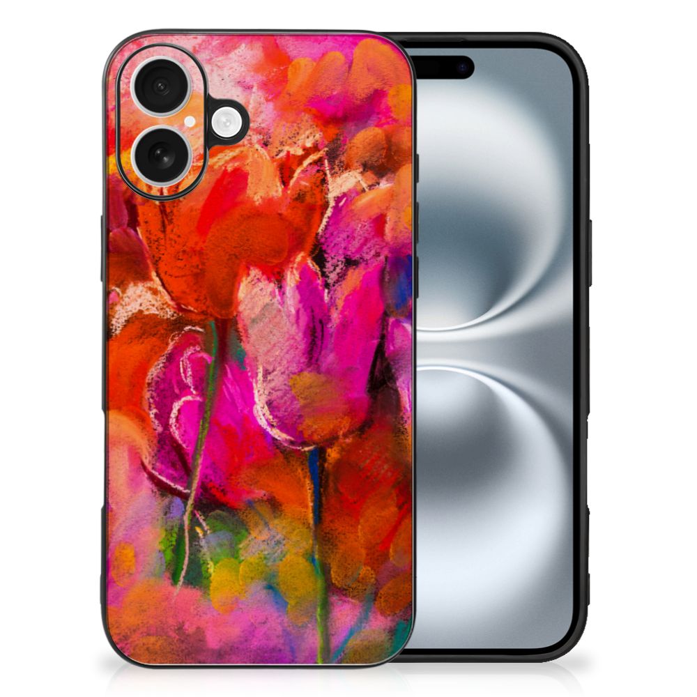 Apple iPhone 16 Kleurrijke Telefoonhoesje Tulips watercoloring achterkant
