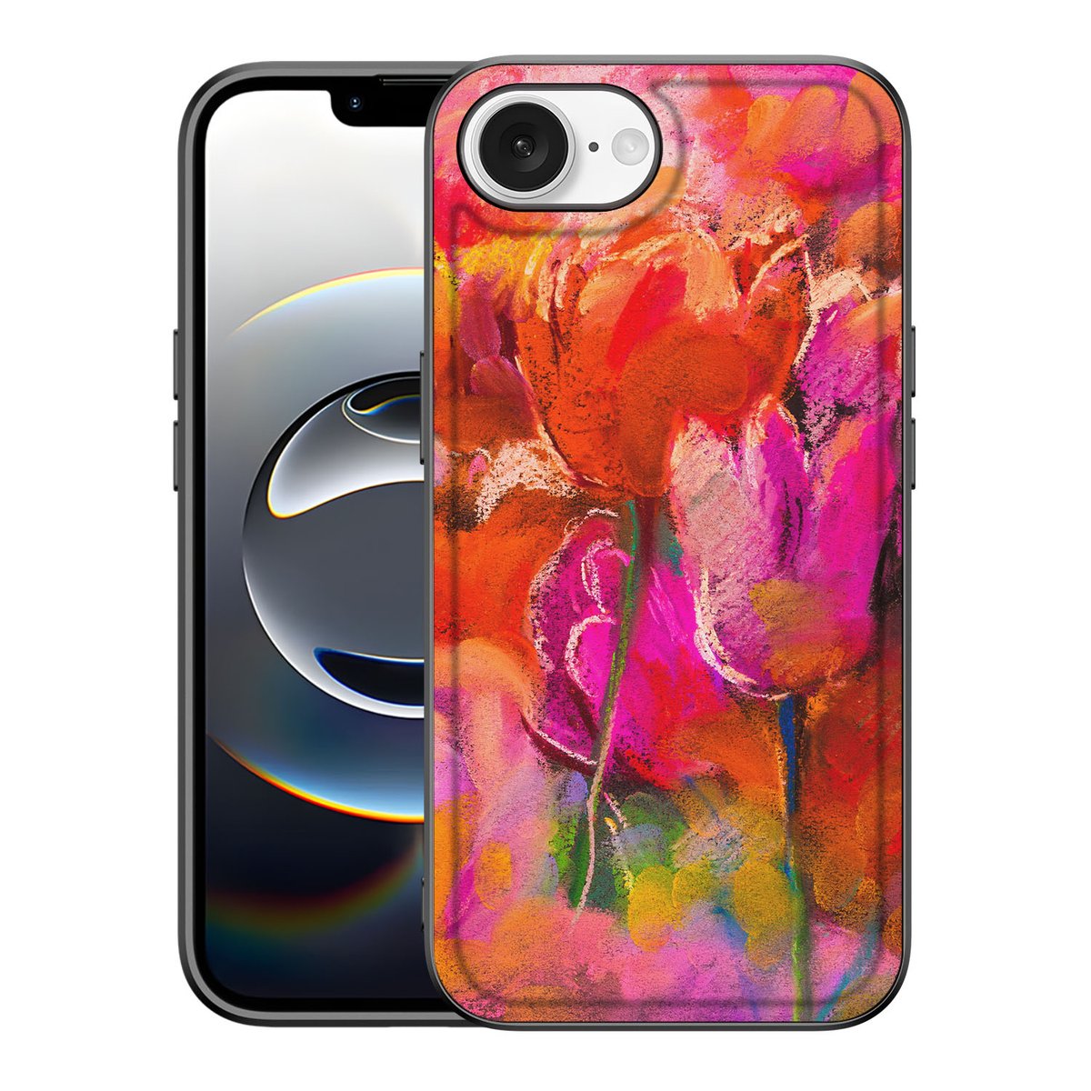 Apple iPhone 16e Kleurrijke Telefoonhoesje Tulips watercoloring voorkant