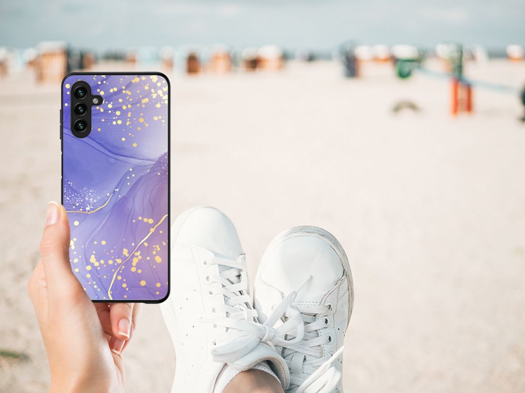 Samsung Galaxy A13 5G A04s Kleurrijke Telefoonhoesje Watercolor Paars gezichtspunt