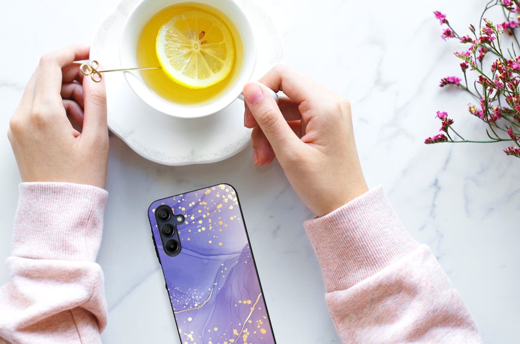 Samsung Galaxy A15 Kleurrijke Telefoonhoesje Watercolor Paars aanzicht