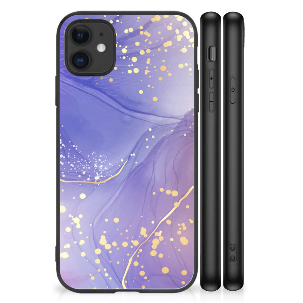 Kleurrijke Telefoonhoesje voor iPhone 11 Watercolor Paars met goudkleurige spetters.