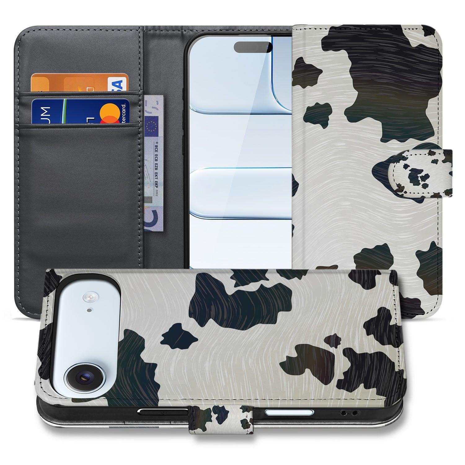 Koeienvlekken Hoesje iPhone Air Book Case design koeienvlekken aanzicht