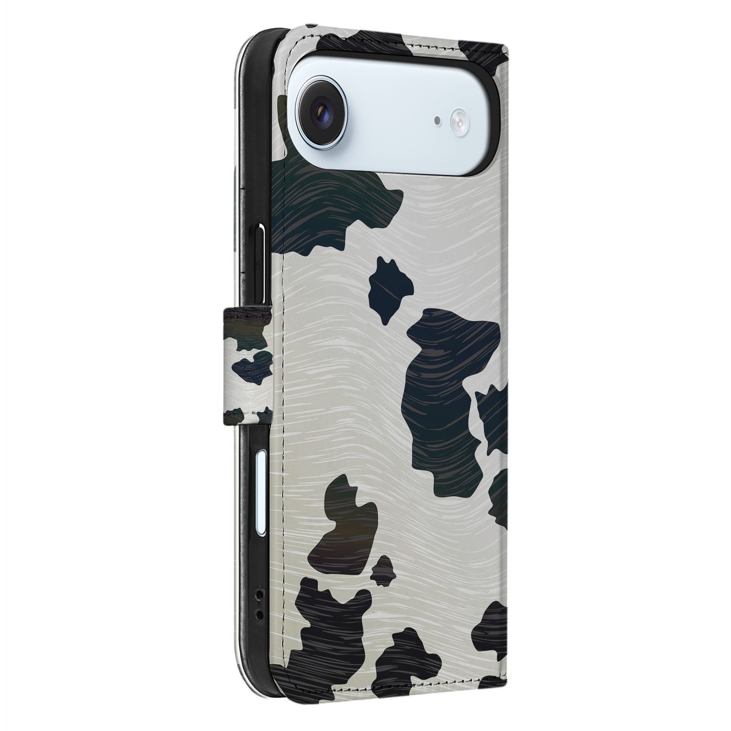 Koeienvlekken Hoesje iPhone Air Book Case designnaam zij-aanzicht