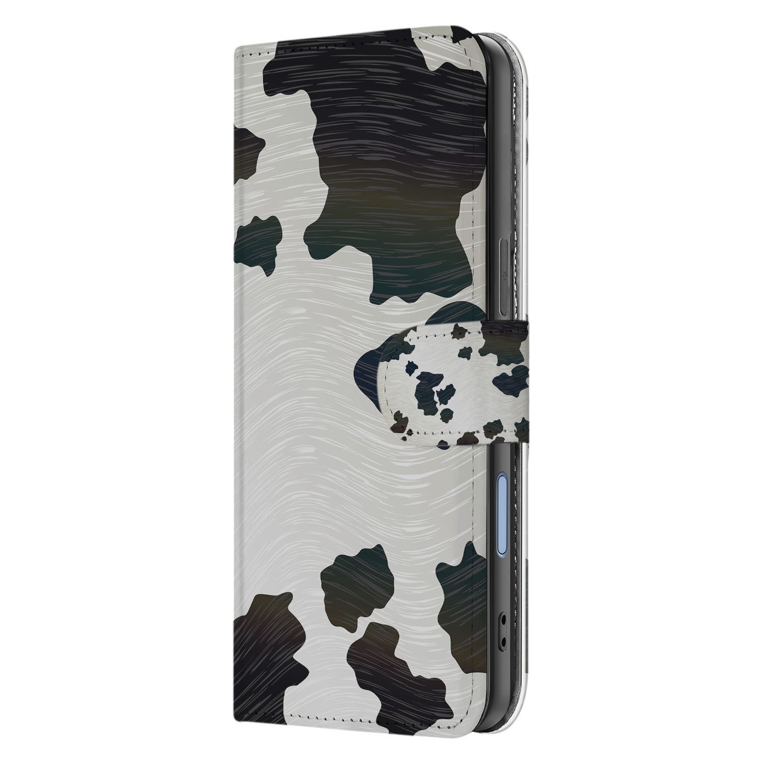 Koeienvlekken iPhone 17 Book Case Met Pasjeshouder En Volledige Bescherming In Kunstleer Zwart Wit zijkant
