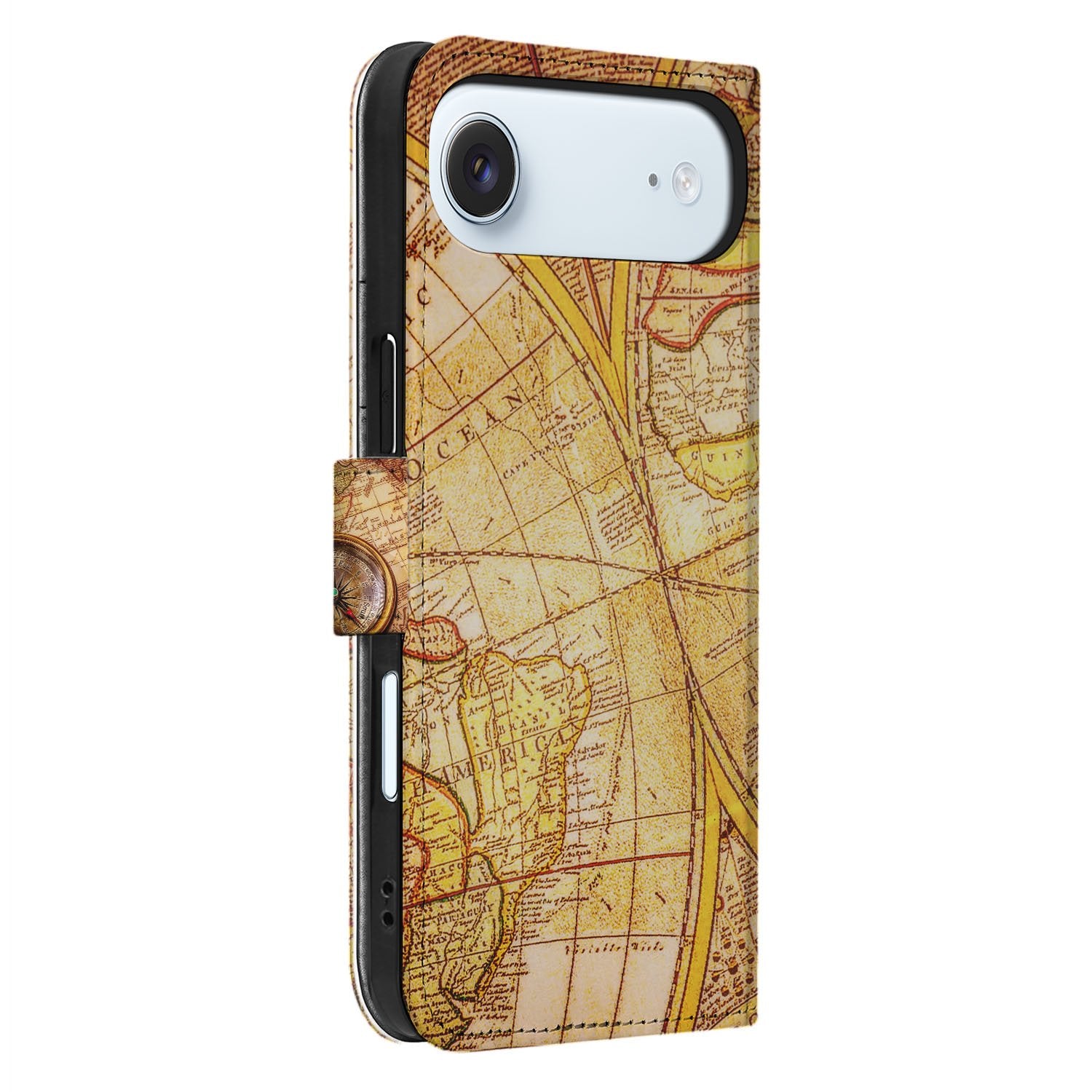 Kompas Hoesje Voor iPhone Air Book Case wereldkaart design aanzicht