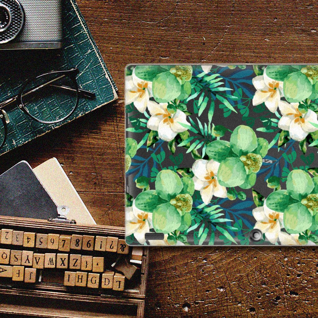 Lenovo Tab 10 | Tab 2 A10-30 Siliconen Hoesje Orchidee Groen floral design bovenaanzicht