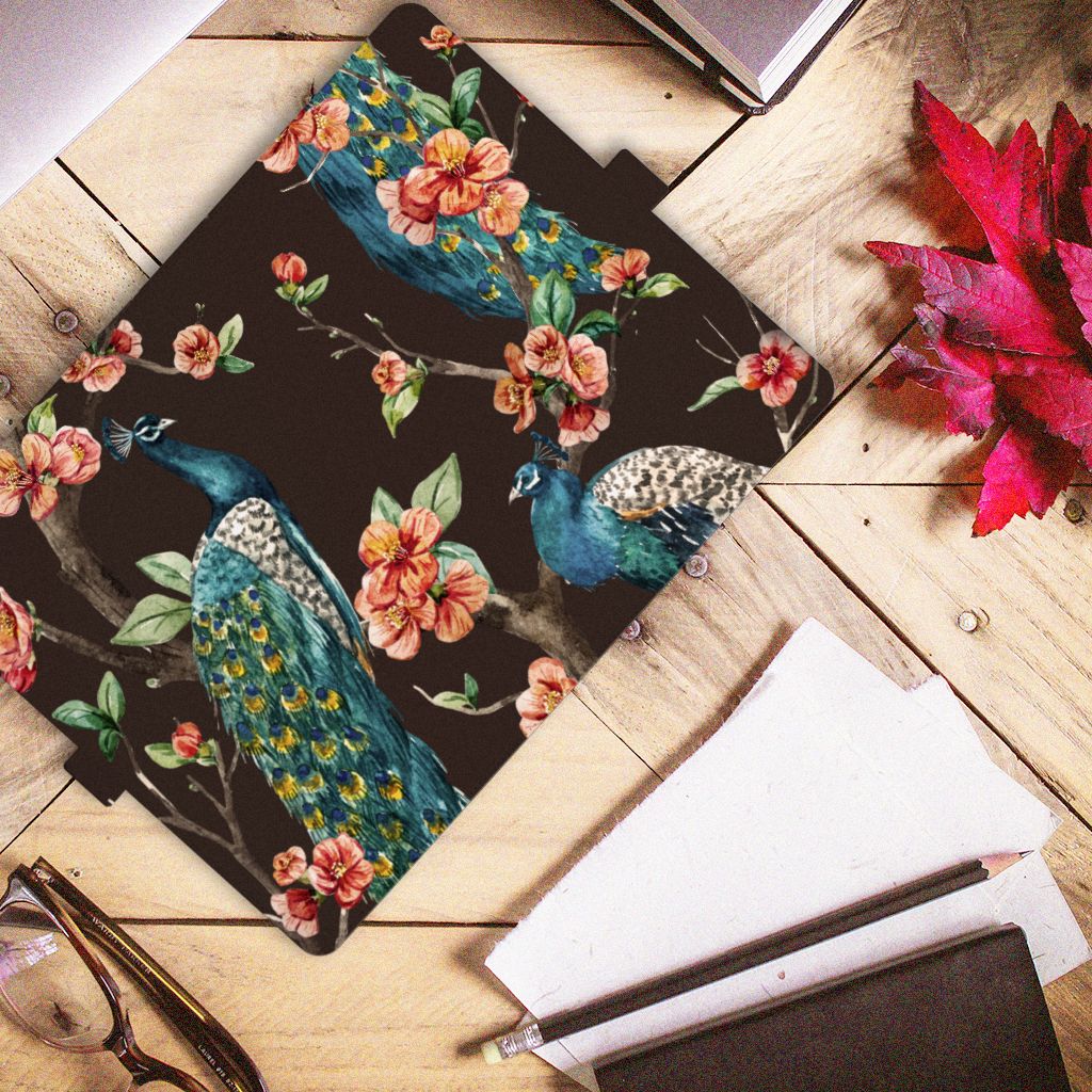 Lenovo Tab P11 Gen 2 Flip Case Pauw met Bloemen bovenaanzicht