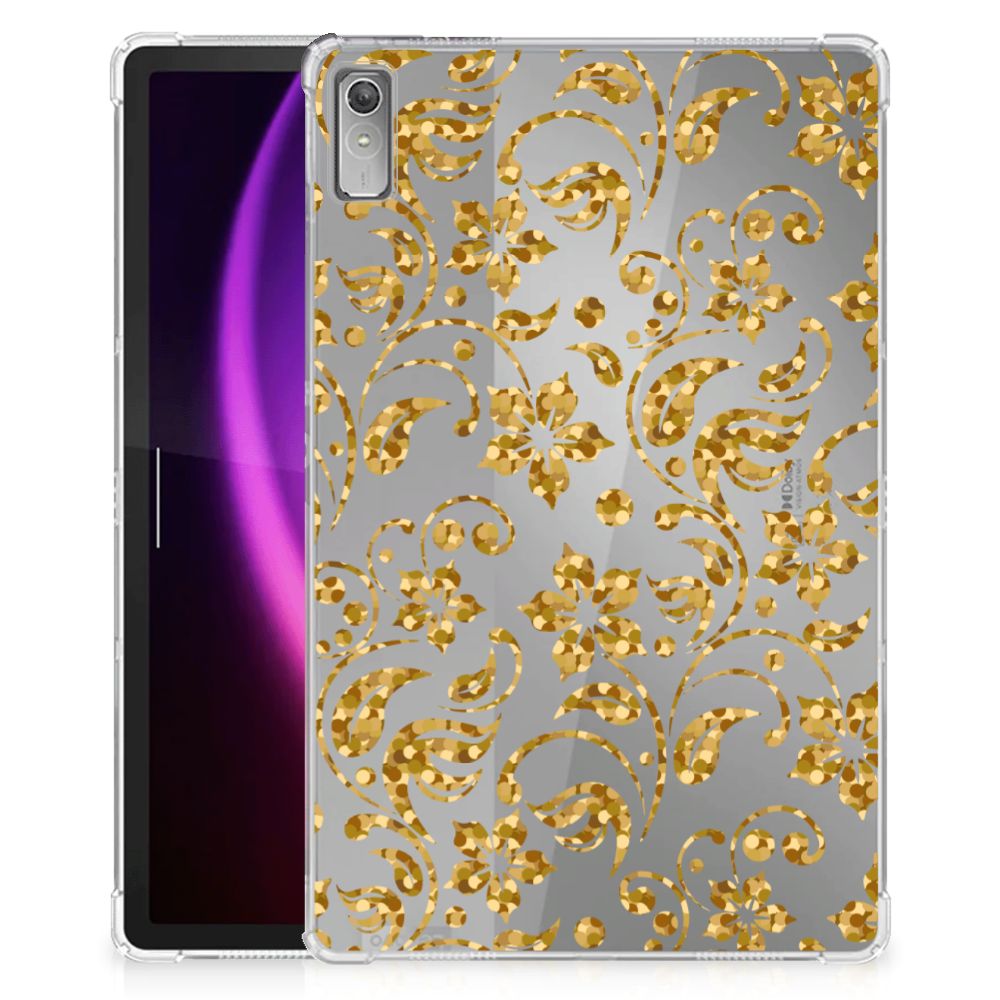 Lenovo Tab P11 Gen 2 Siliconen Hoesje Gouden Bloemen achteraanzicht
