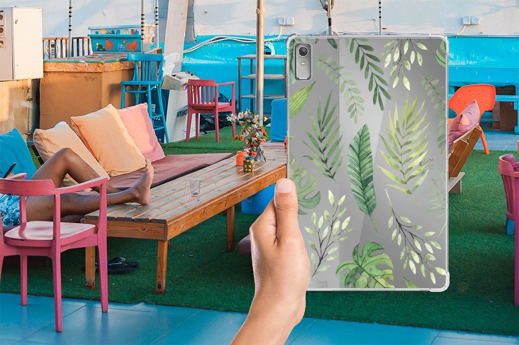Lenovo Tab P11 Gen 2 Siliconen Hoesje Leaves met groene bladeren, perfect voor bescherming en stijl 🌿.