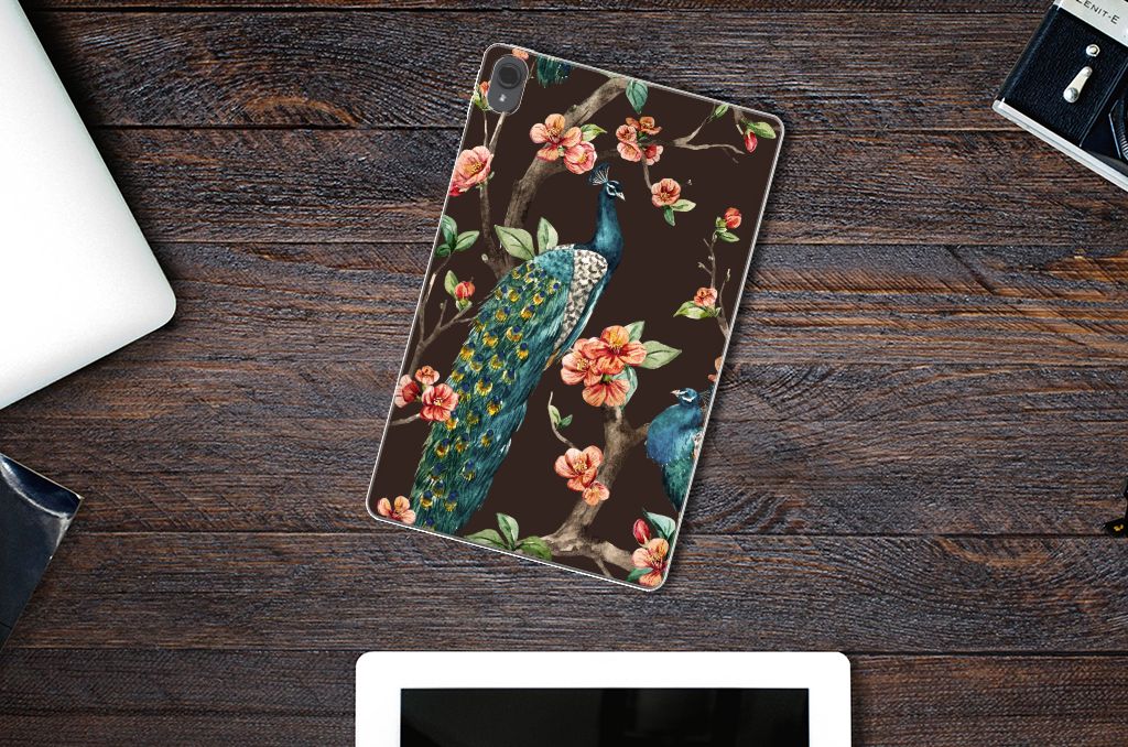 Lenovo Tab P11 | P11 Plus Back Case Pauw met Bloemen pauw bloemen design voorkant