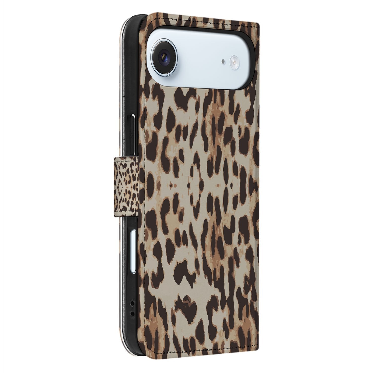 Leopard Hoesje iPhone Air Book Case leopard design zijaanzicht