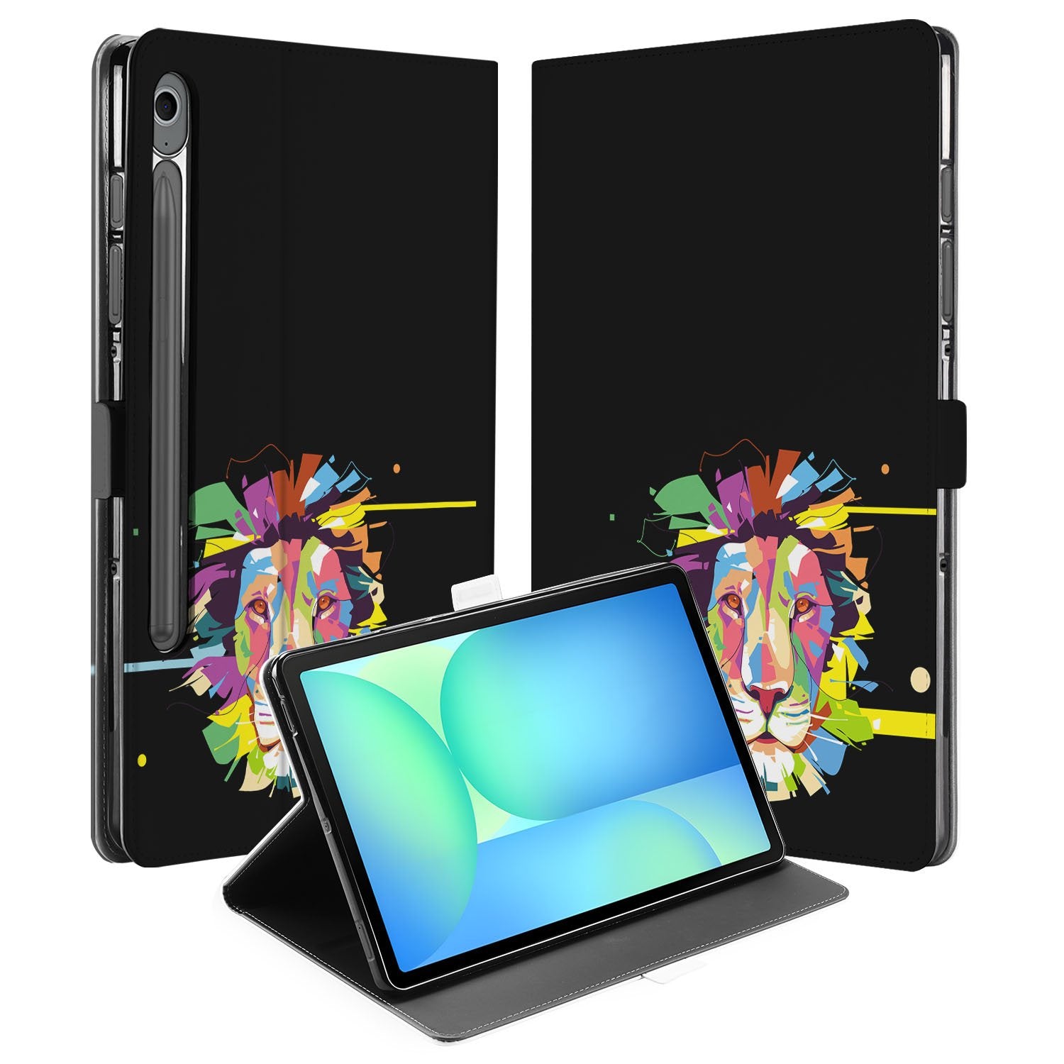 Lion Color Tablet Hoesje met Standaard Samsung Galaxy Tab S10 FE | Tab S9 FE tablet hoesje design leeuw voorkant