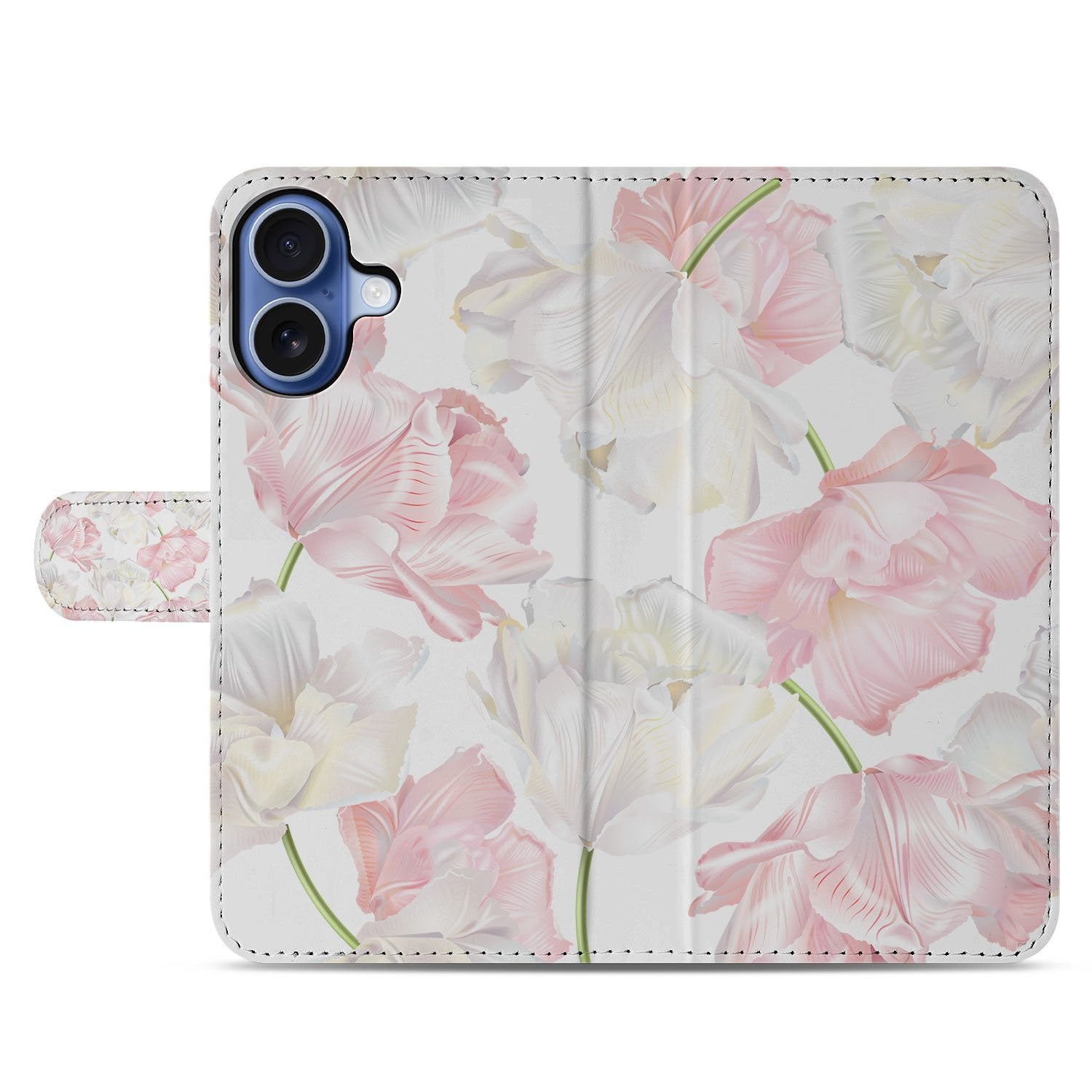 Lovely Flowers Hoesje Voor Apple iPhone 17 Portemonnee Hoesje bloemenmotief roze wit vooraanzicht