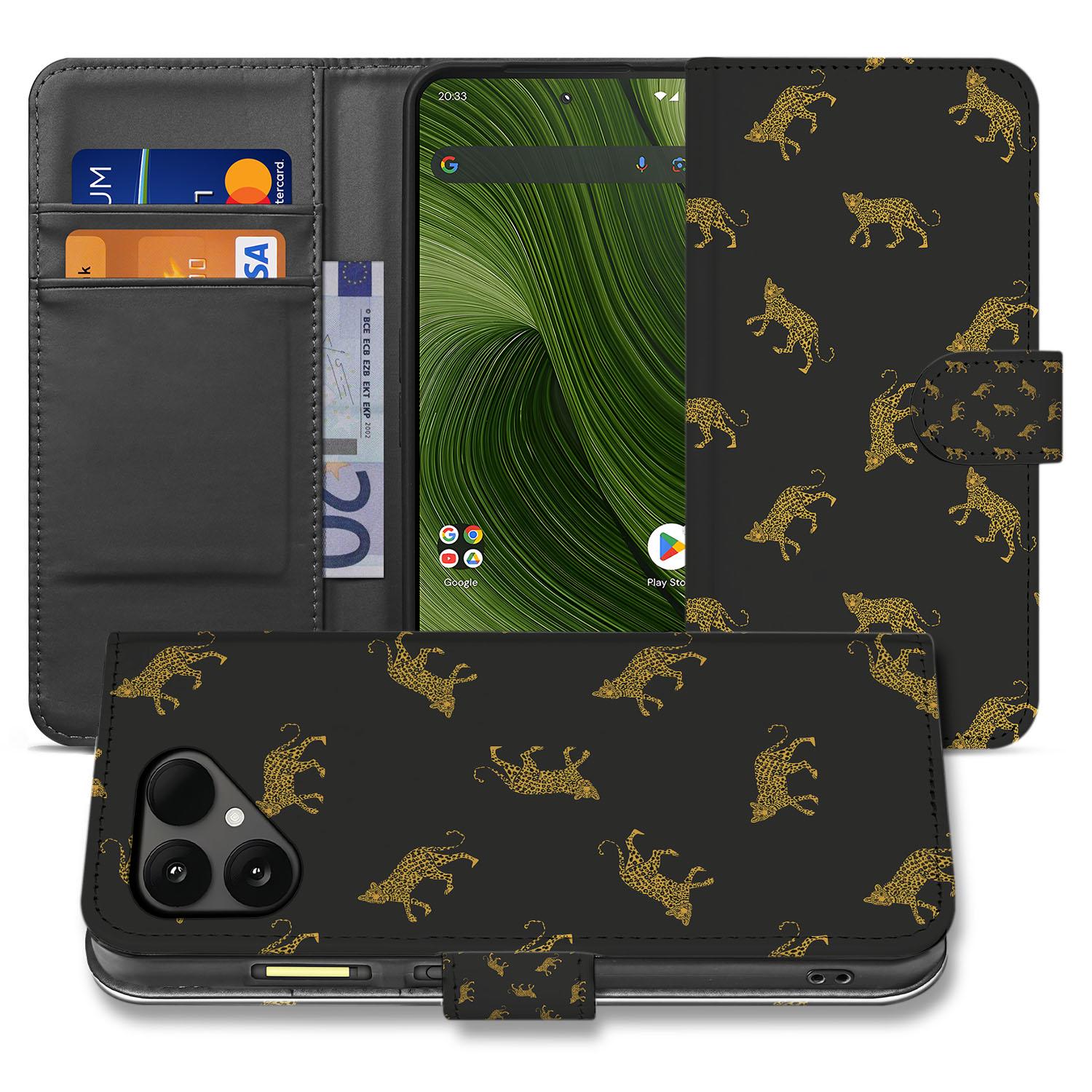Luipaardprint Fairphone 6 | Book Case boek hoesje luipaardprint zwart goud voorkant
