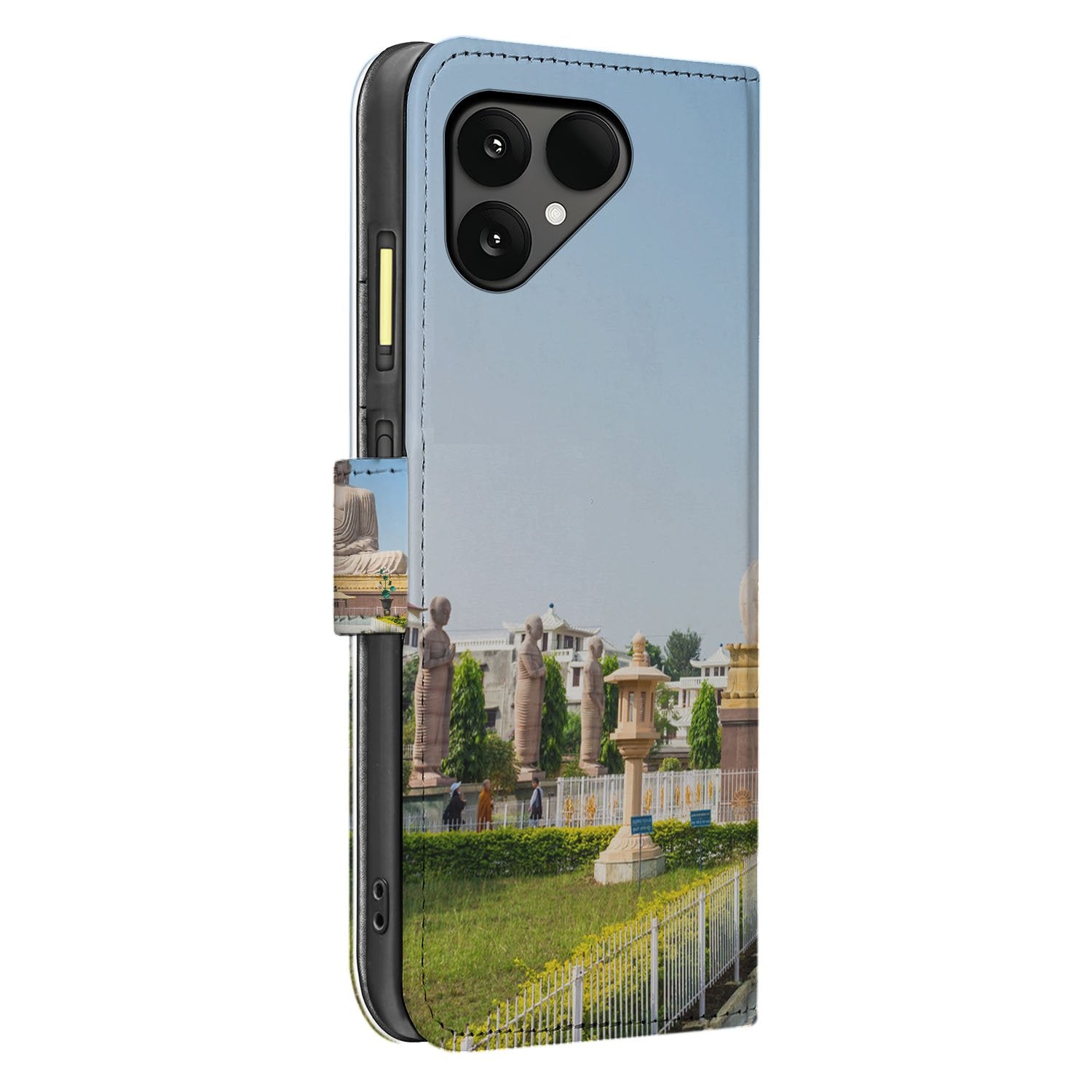 Fairphone 6 Luxe Bookcase Hoesje Boeddha Goud Blauw Aanzicht
