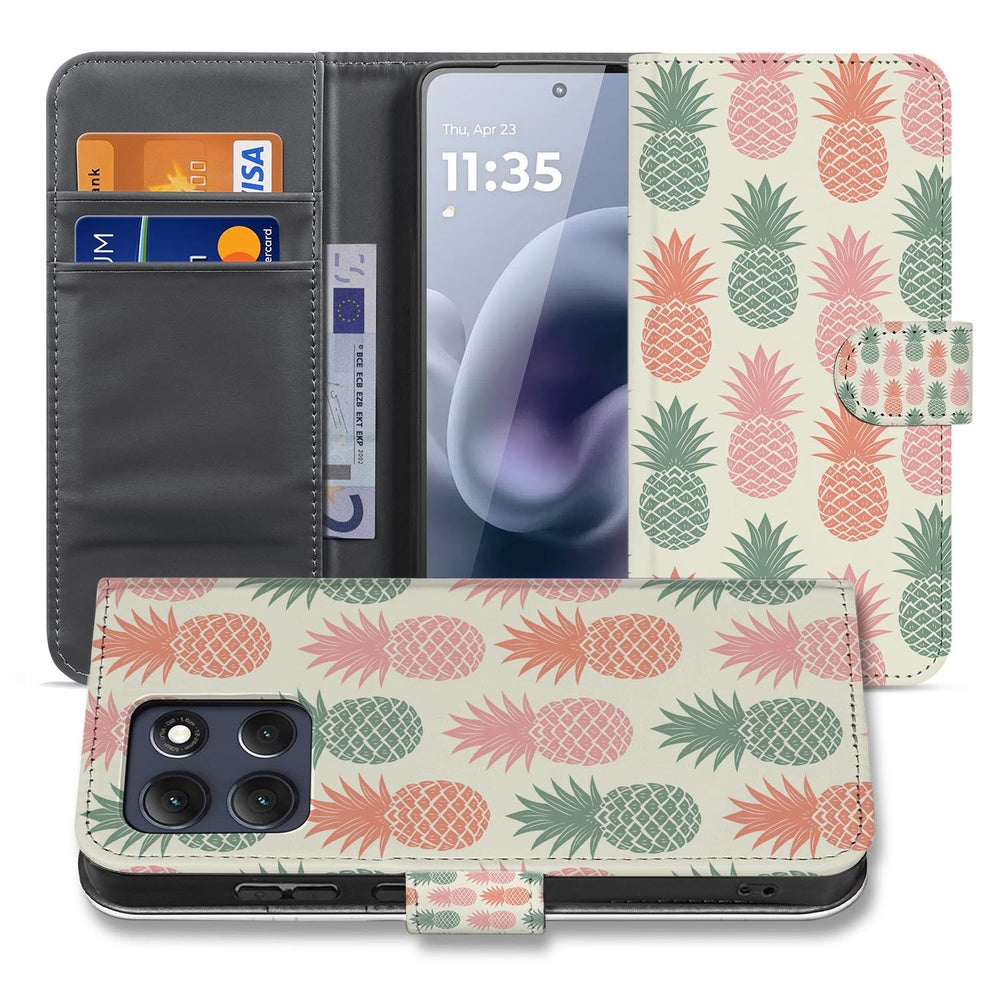 Motorola Moto G86 Bookcase Ananas Roze Rood Groen Vooraanzicht