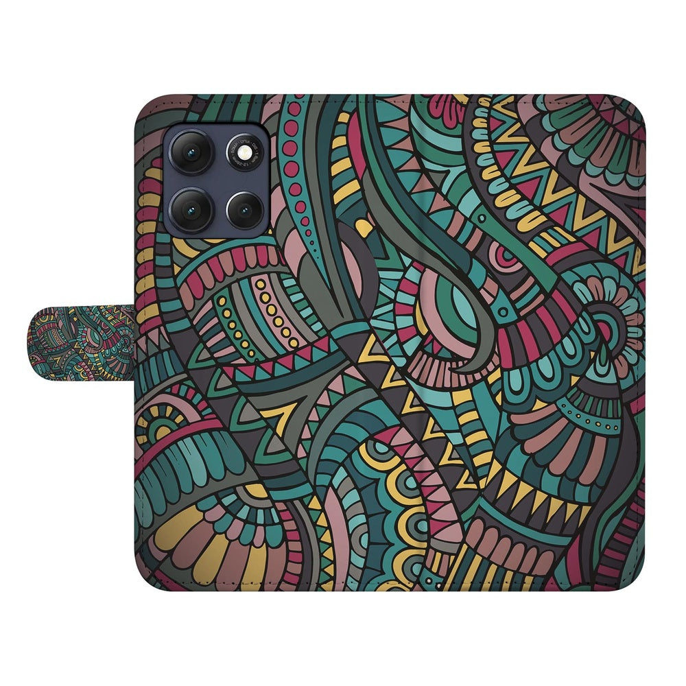 Motorola Moto G86 Hoesje Aztec Aztec-print voor- en achteraanzicht.