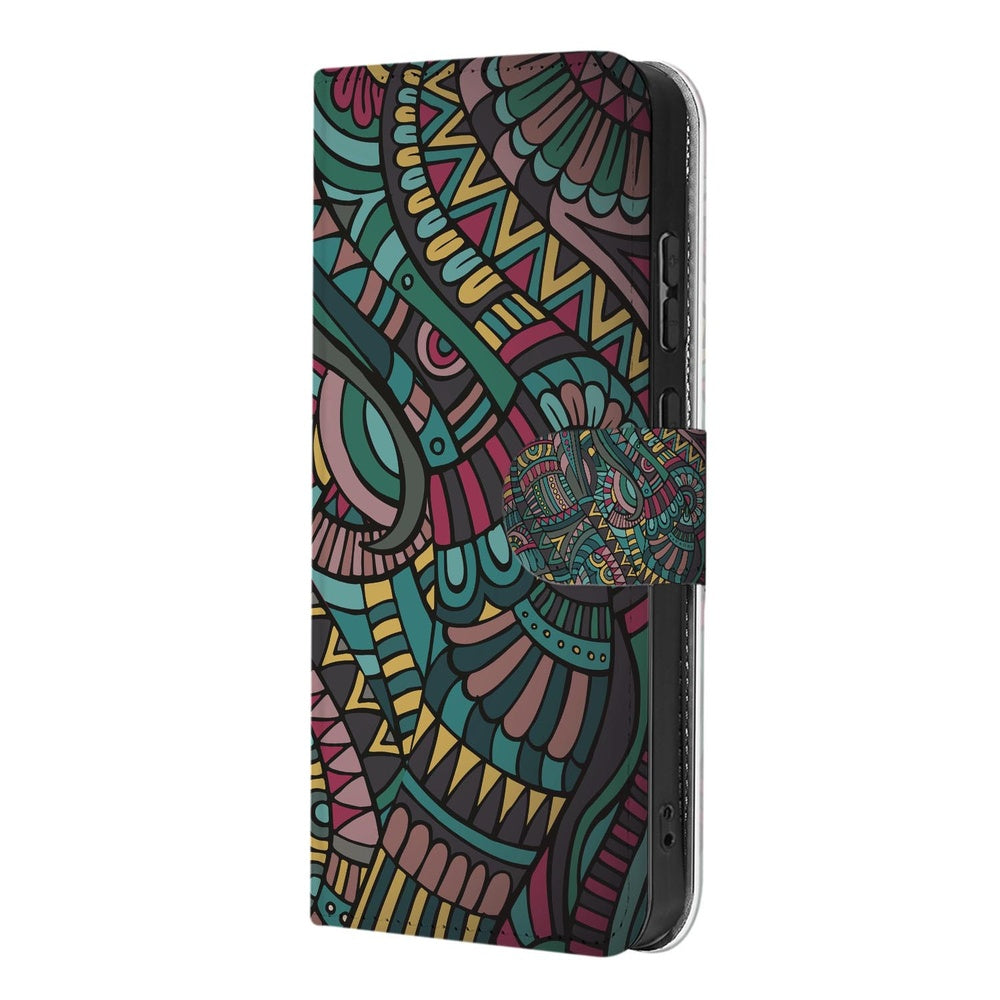 Motorola Moto G86 Hoesje Aztec Foliohoes met kleurrijke Aztec-print Vooraanzicht.