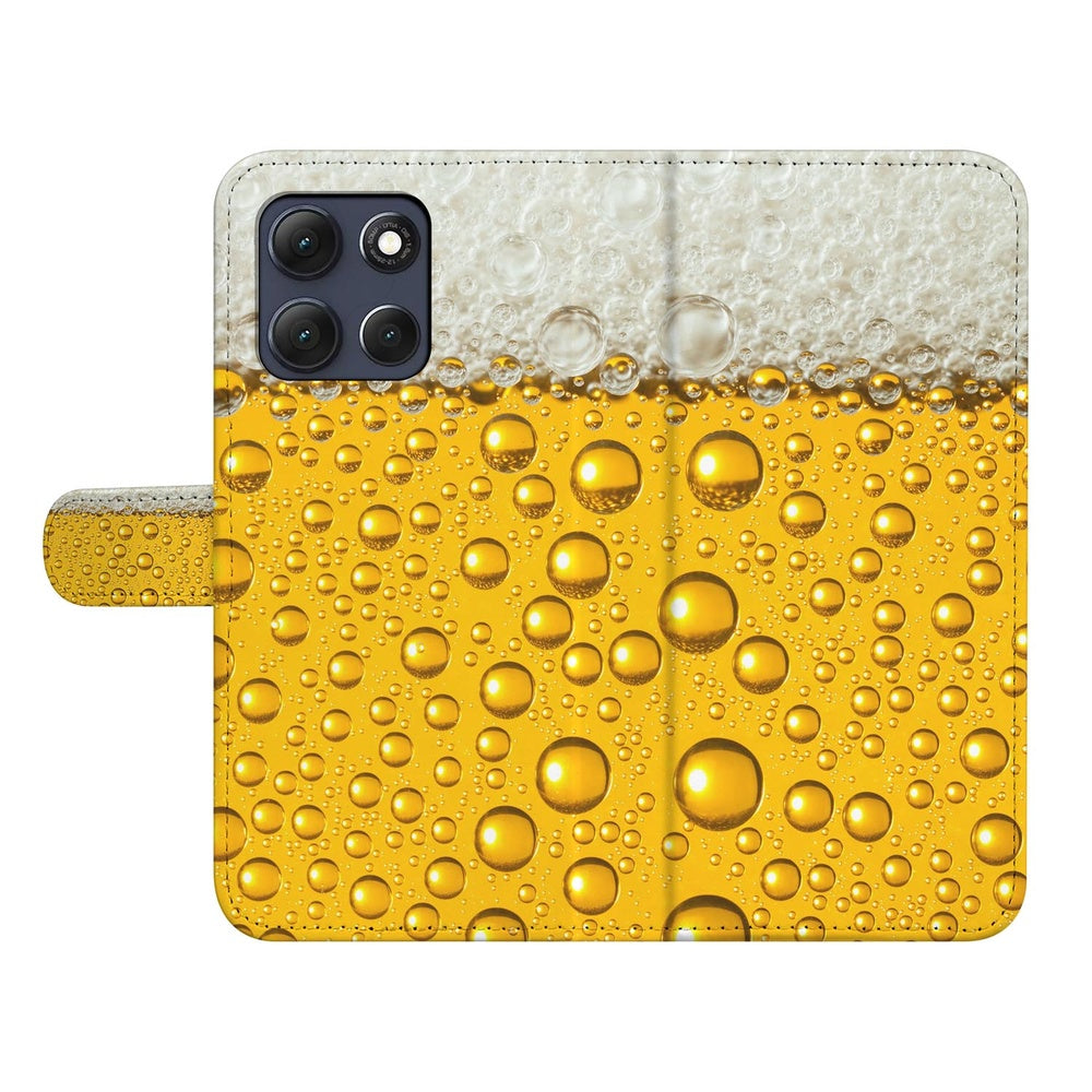 Motorola Moto G86 Book Cover Bier Print Voor- en achteraanzicht.