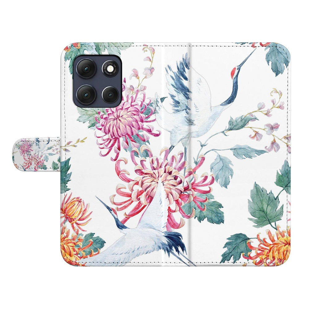Motorola Moto G86 Bookcase Hoesje Met Pasjes Bird Flowers Print Voor- en achteraanzicht.