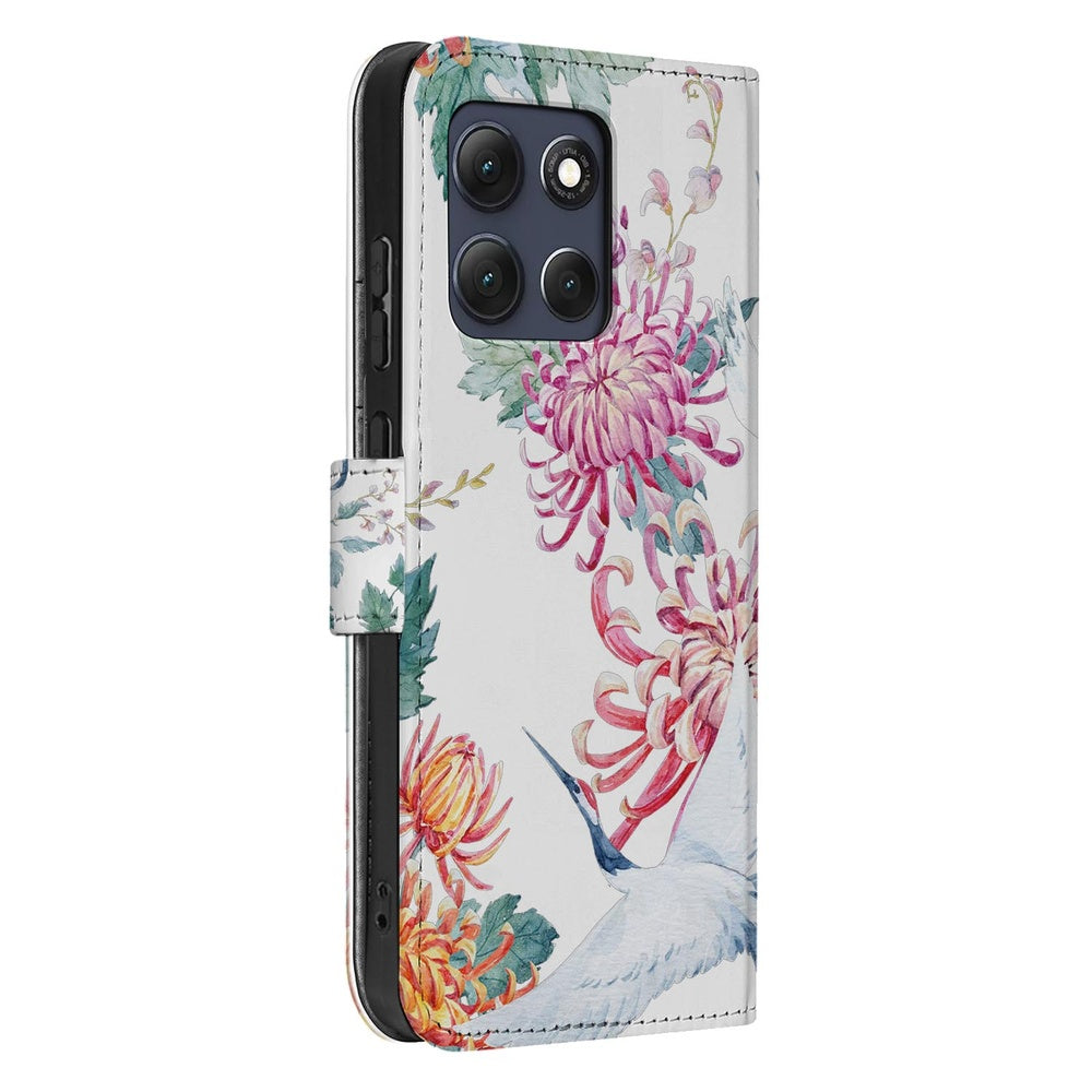 Motorola Moto G86 Bookcase Hoesje Met Pasjes Bird Flowers Print Schuin aanzicht.