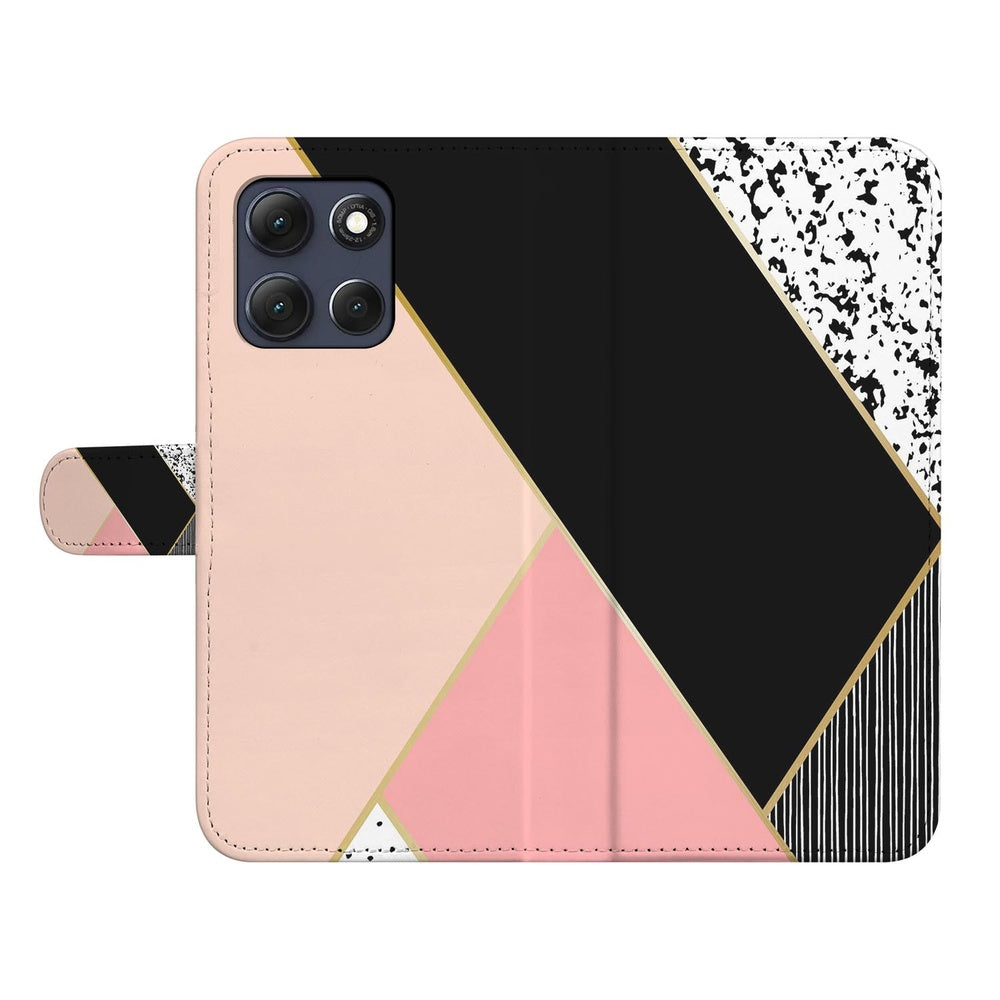 Motorola Moto G86 Portemonnee Hoesje Abstracte zwart roze geometrisch vooraanzicht.
